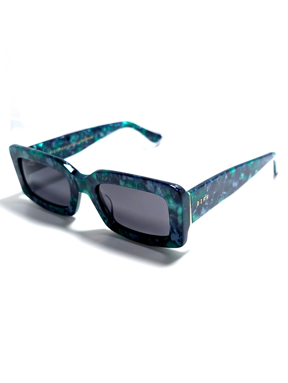 DIFF Indy DE01-0582 Gray UV Green Marbled Rectangle Women's Sunglasses 51-23-140
